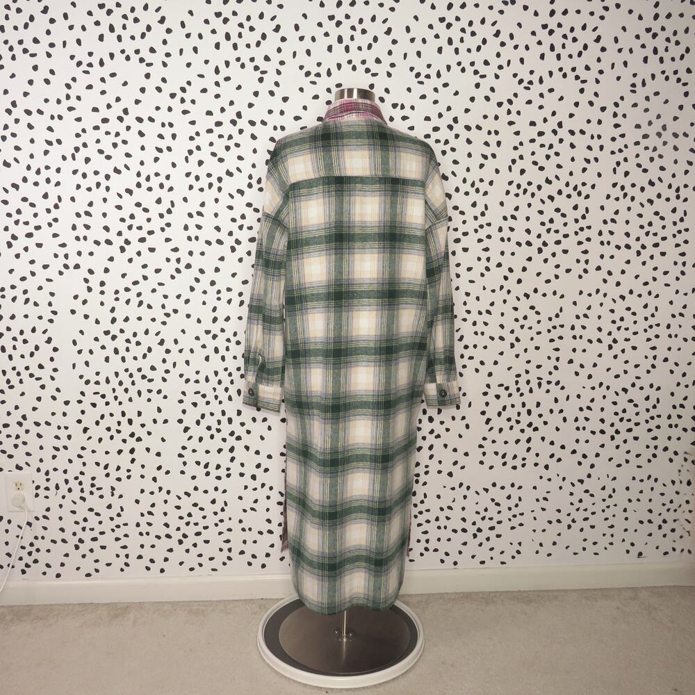 Nasty Gal Pink Plaid Print Longline Button Down  Shacket - Picture 7 of 10